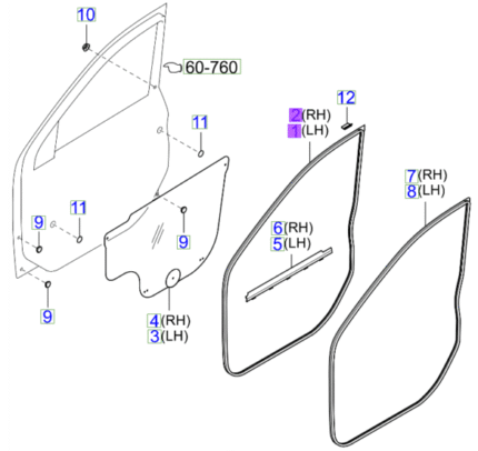 Sorento Both Front Door Seal/Weatherstrips 2002-2008 DOOR SIDE