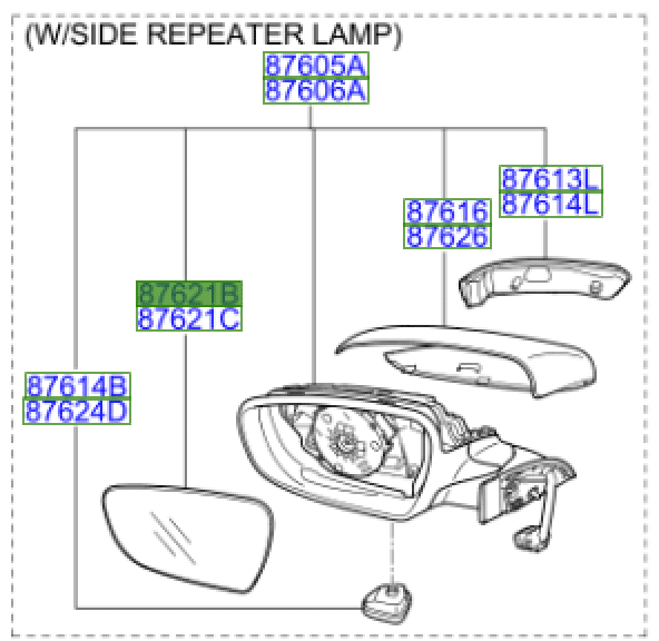 87621A2010.png Ceed Off Side Front Mirror Glass ONLY 2012-2018 - Image 1