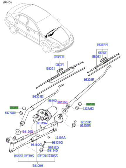Rio Front Wiper Arm Cap ONLY 2005-2011